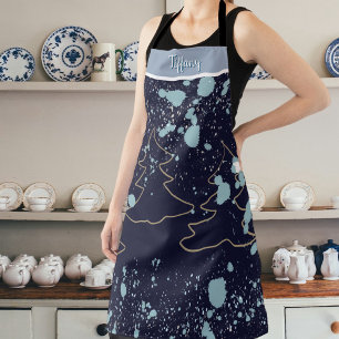 Name navy gold tree white snow cabin lake house apron