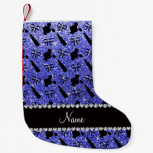 Name neon blue glitter perfume lipstick bows small christmas stocking