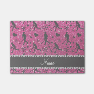 Name neon hot pink glitter field hockey hearts bow post-it notes