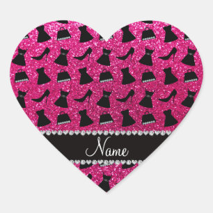 Name neon hot pink glitter high heels dress purses heart sticker