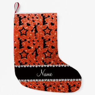 Name neon orange glitter stars cheerleading small christmas stocking