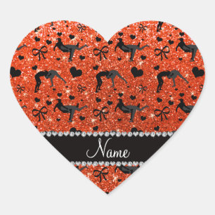 Name neon orange glitter wrestling hearts bows heart sticker