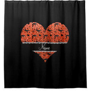 Name neon orange glitter wrestling hearts bows shower curtain