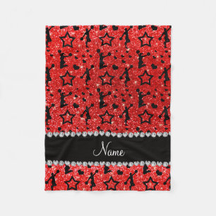 Name neon red glitter stars cheerleading fleece blanket