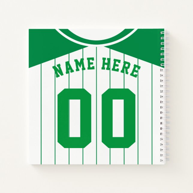 Name & Number Baseball Softball Green Jersey Notebook (Back)
