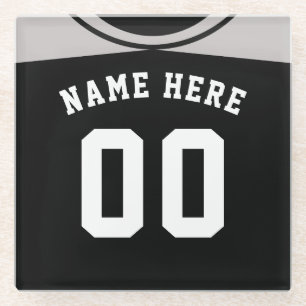 Name & Number Coaster, Grey Baseball Softball Glass Coaster