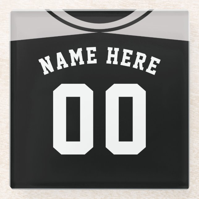 Name & Number Coaster, Grey Baseball Softball Glass Coaster (Front)