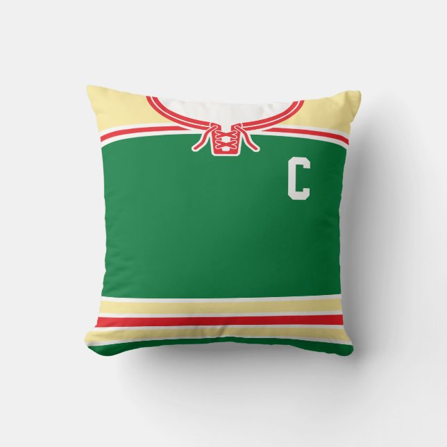 Name & Number Green Customisable Hockey Jersey Cushion (Front)