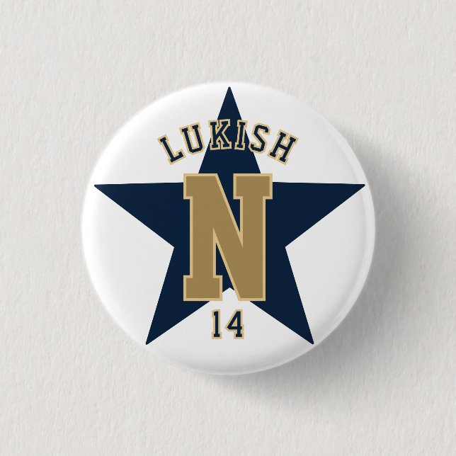 Name Number Star Navy Blue and Gold Veteran  3 Cm Round Badge (Front)
