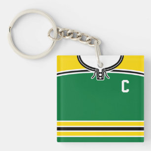 Name & Number Yellow & Green Hockey Jersey   Key Ring