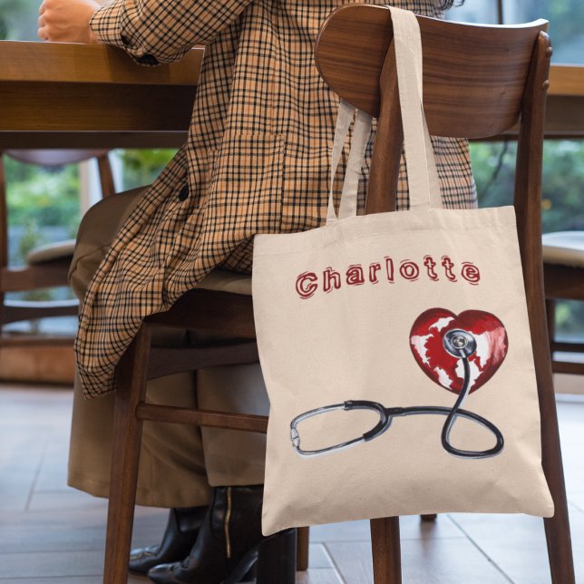 Name Nurse Medical Stethoscope Red Heart   Tote Bag (Creator Uploaded)
