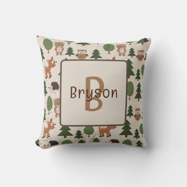 Name Nursery Pillow with Woodland Theme (Front)