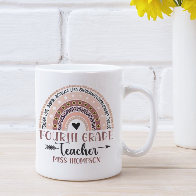 Name of 4Th grade teacher, Cute Rainbow Coffee Mug (Creator Uploaded)