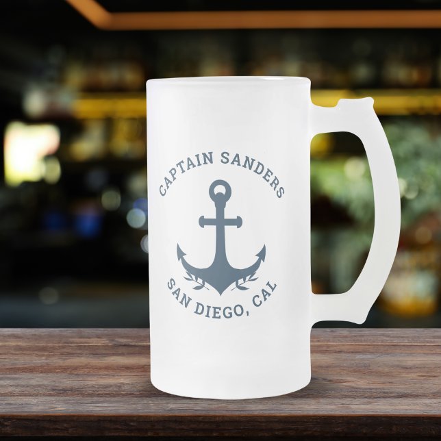 Name of Captain Blue's Ship Frosted Glass Beer Mug (Creator Uploaded)