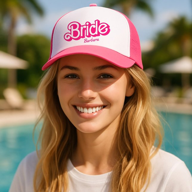 Name Of The Bride Pink Bachelorette Barb Trucker Hat (Creator Uploaded)