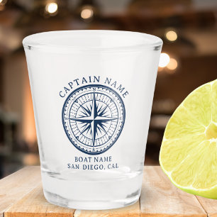 Name of your boat Nautical Vintage Compass Shot Glass
