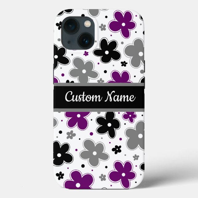 Name on Ace Pride Flowers Purple Grey Black White Case-Mate iPhone Case (Back)