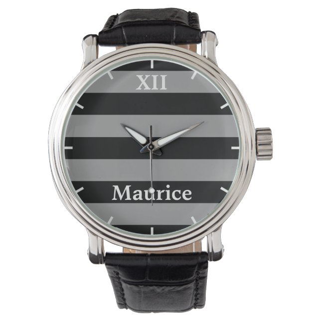 name on black stripes watch (Front)
