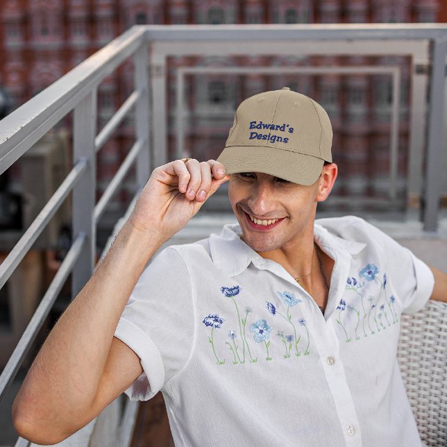 Name on Blue Embroidered Lettering on Khaki Hat (Creator Uploaded)