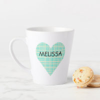 NAME on Cute Turquoise and Yellow Plaid Heart