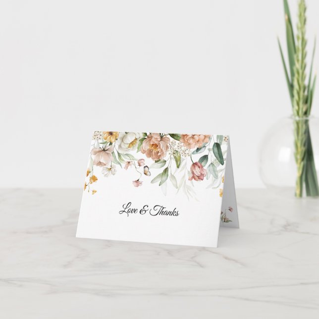 Name on Elegant Fine Art Floral Drop Thank You Card (Front)