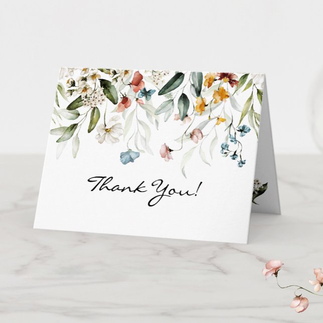 Name on Elegant Fine Art Floral Drop Thank You Card (Creator Uploaded)