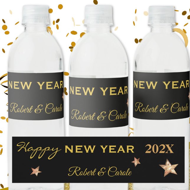 Name on Happy New Year Beverage & Water Bottle Label (Creator Uploaded)