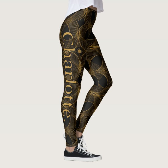 Name on Luxury Gold Guilloché Seamless Pattern Leggings (Right)