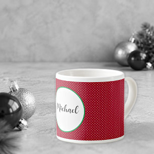 Name on Red & White Swiss Dots 6oz Espresso Cup