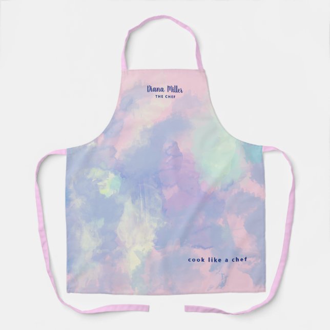 name on watercolored pink apron (Front)
