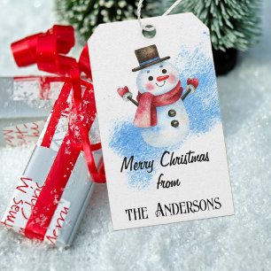 Name on Whimsical Retro Snowman Winter Gift Tags