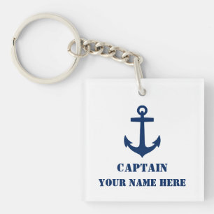 Name or Boat Name Nautical Anchor Navy Blue White Key Ring