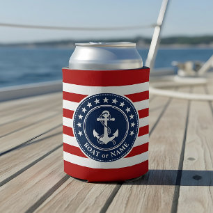 Name or Boat Name Nautical Anchor Stars Stripes Can Cooler
