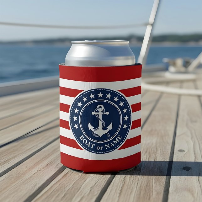 Name or Boat Name Nautical Anchor Stars Stripes Can Cooler (Creator Uploaded)