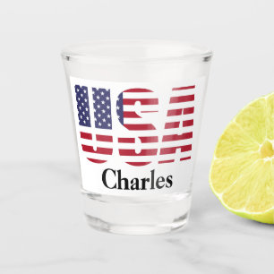 Name or Initials Patriotic USA Flag Stencil Shot Glass