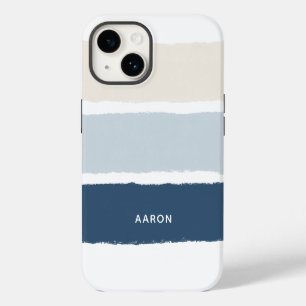 Name or Monograms Paintbrush Stripes in Blues Ecru iPhone 14 Case