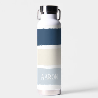 Name or Monograms Paintbrush Stripes in Blues Ecru Water Bottle