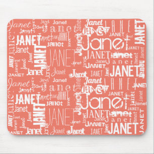 Name Orange and White Word Cloud Personalise Mouse Pad