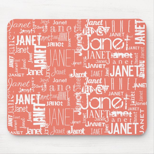 Name Orange and White Word Cloud | Personalise Mouse Pad (Front)