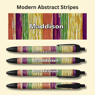 Name - Orange Yellow Brown Tones Abstract Stripes Black Ink Pen