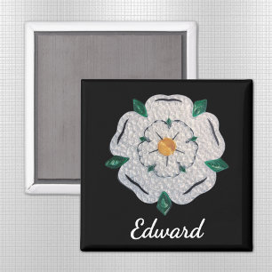 Name, Paper Quilled Yorkshire White Rose 2-in Magnet