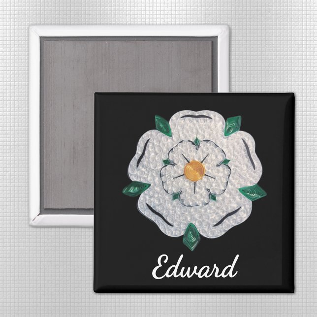 Name, Paper Quilled Yorkshire White Rose 2-in Magnet (Creator Uploaded)