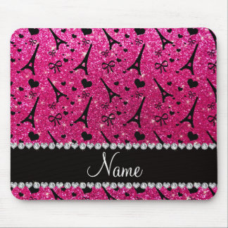 name paris eiffel tower neon hot pink glitter mouse pad