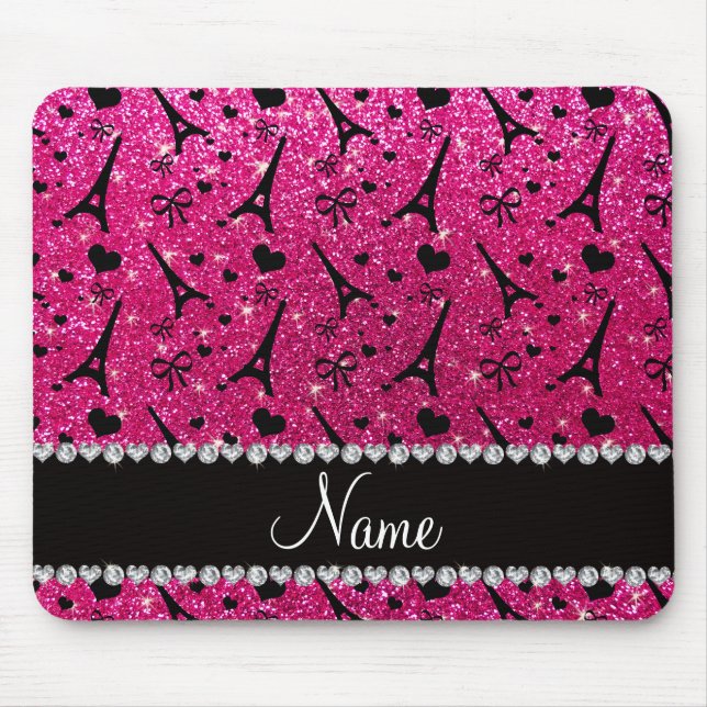 name paris eiffel tower neon hot pink glitter mouse pad (Front)