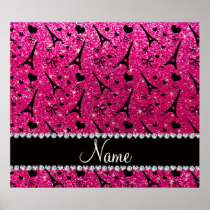 name paris eiffel tower neon hot pink glitter poster