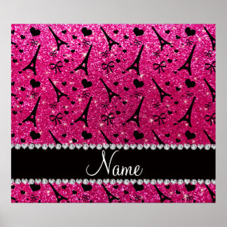 name paris eiffel tower neon hot pink glitter poster