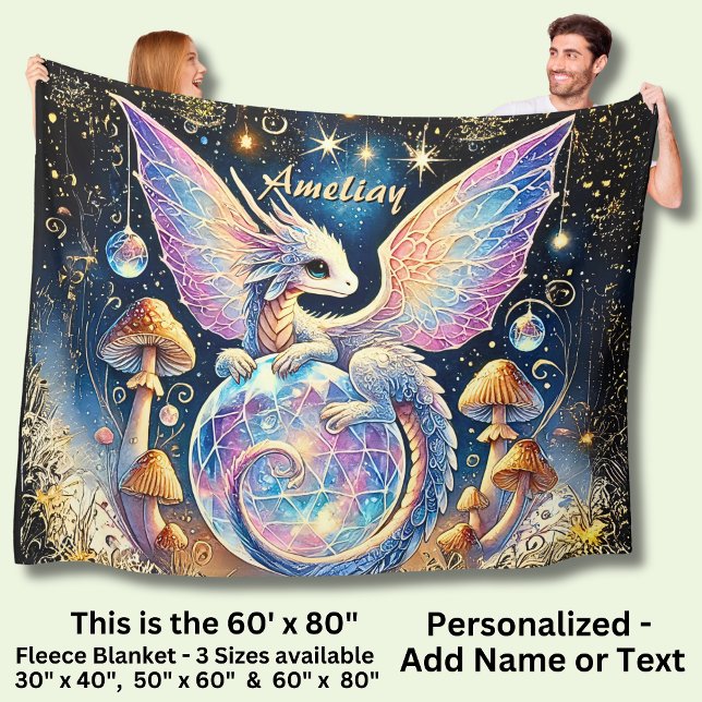 Name, Pastel Baby Dragon Pink Blue on Dark Fleece Blanket (Creator Uploaded)
