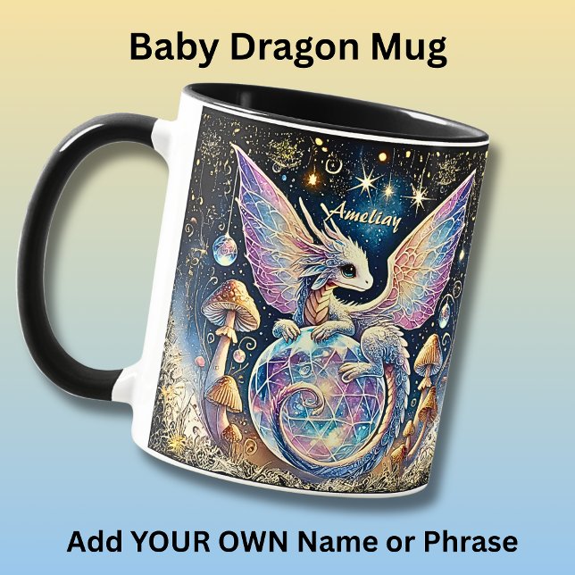 Name, Pastel Baby Dragon Pink Blue on Dark Mug (Creator Uploaded)