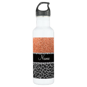 Name pastel orange glitter black leopard 710 ml water bottle