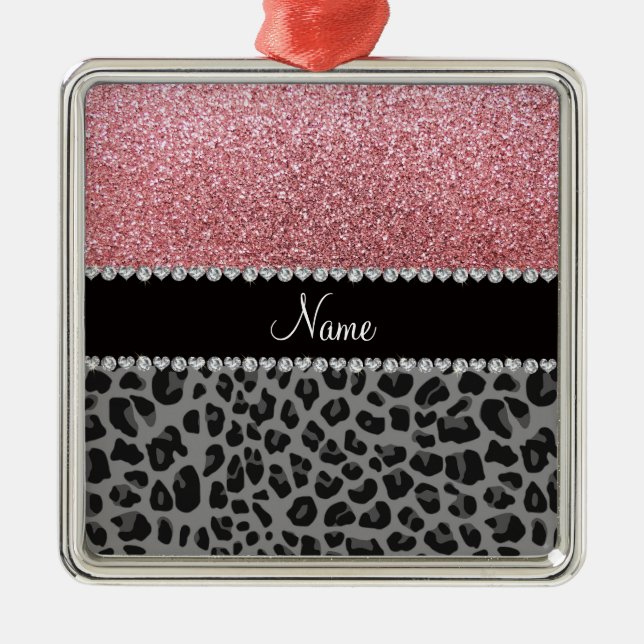 Name pastel pink glitter black leopard metal tree decoration (Front)